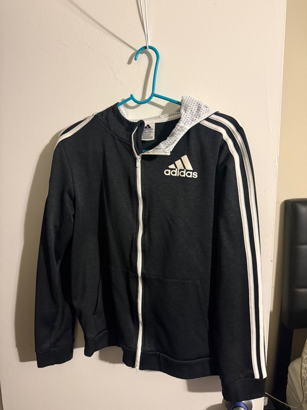 adidas Black & White Youth Zip Hoodie Jacket